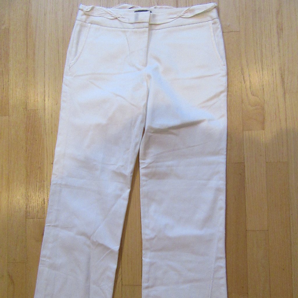 Womens White Pants/Fray/Size 10/Satin Waist Trim/Dress Pants/Zip/Pockets!